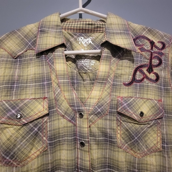 WRANGLER ROCK 47 Multicolor Rhinestone Snap Western V Neck - Picture 5 of 8